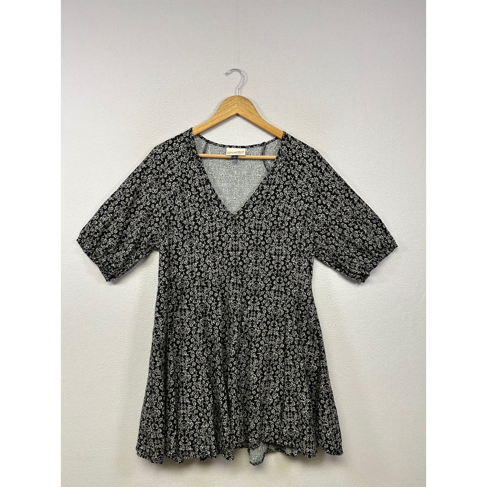 Universal Thread Cottagecore Boho Womens Medium Black Floral Babydoll Mini Dress